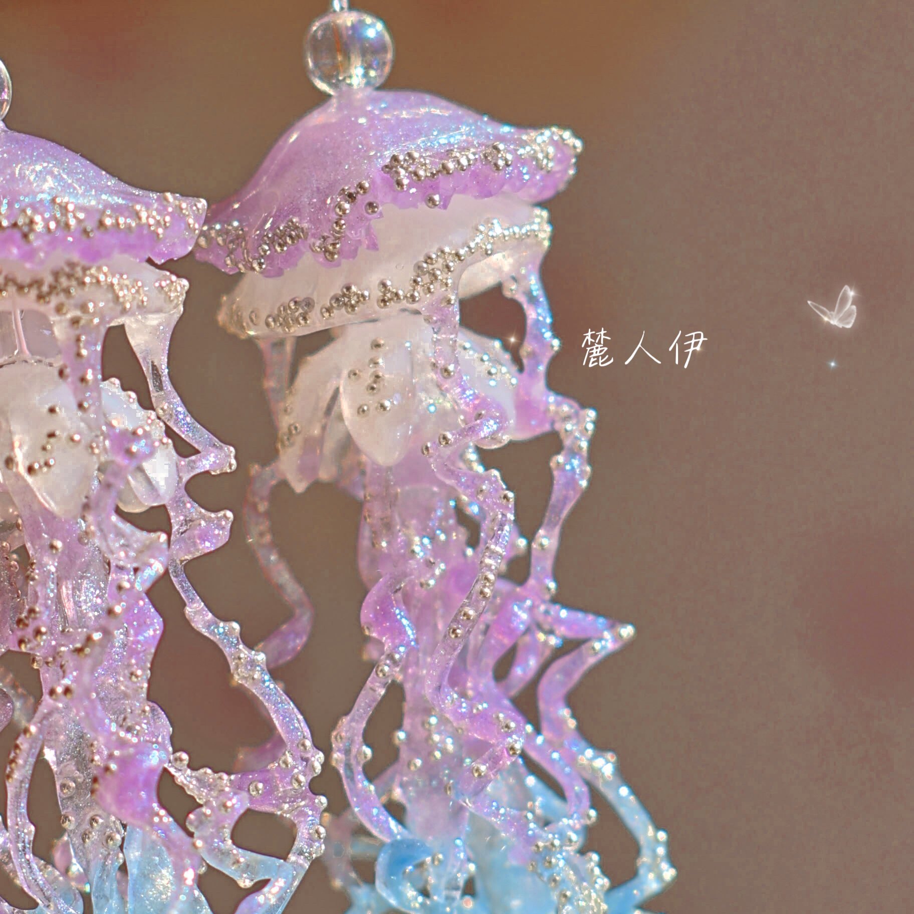 麓人伊原创 香芋紫蓝水母耳环夏季耳坠立体夸张饰品超仙软妹少女