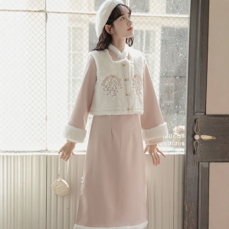 加绒加厚秋冬季小个子少女旗袍