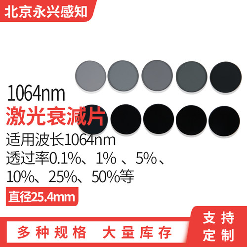 1064nm激光衰减片 减光片 透过率0.1%1% 5% 10%25%50%直径25.4mm