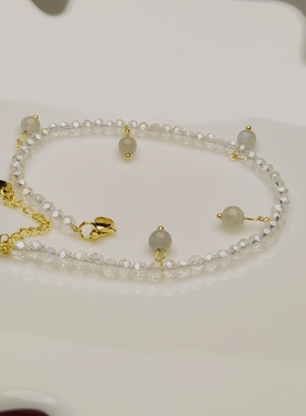 天然灰月光石手链脚链轻奢小众设计闺蜜女友礼物天然切面白水晶