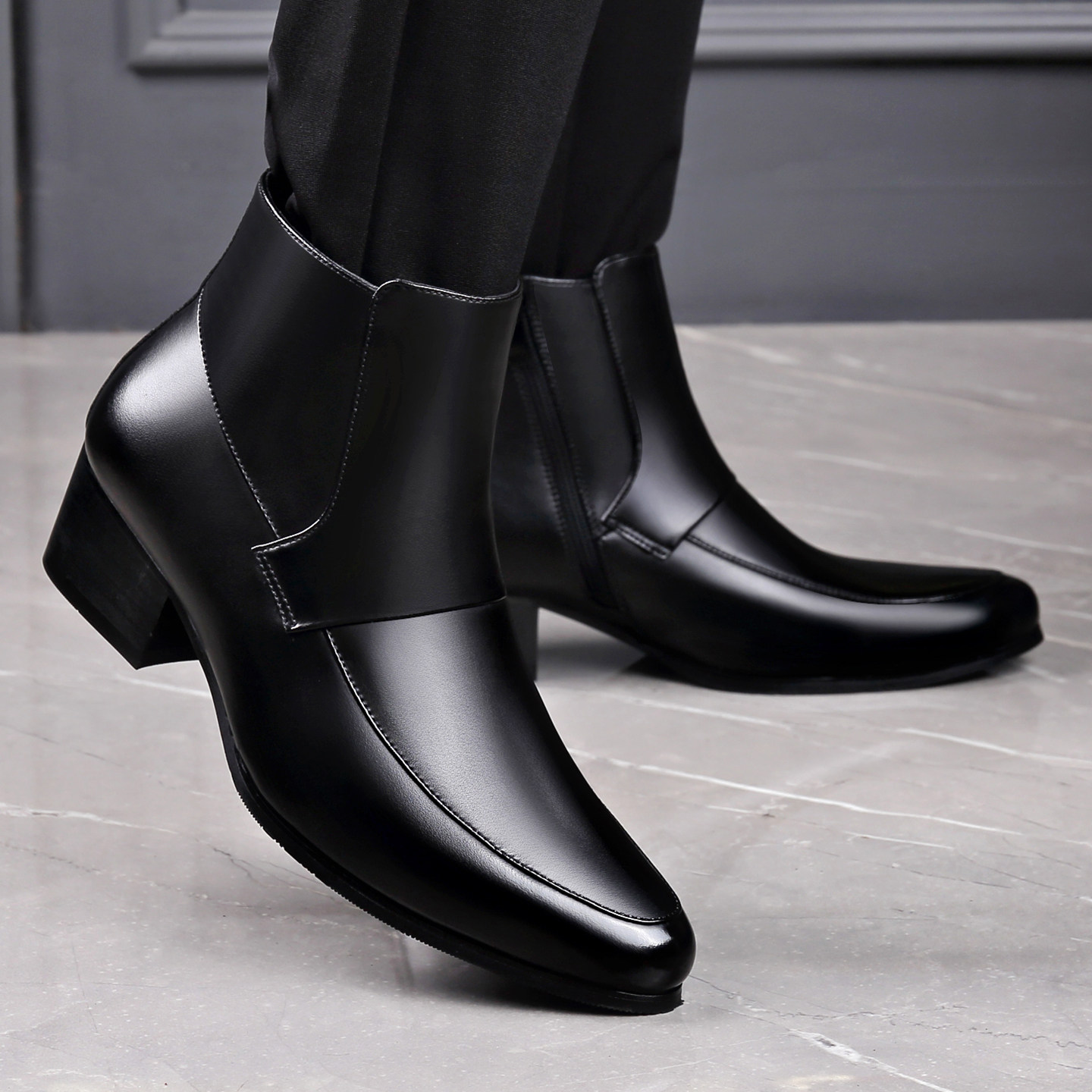 切尔西靴男马丁靴商务增高休闲英伦高级感高帮发型师中帮尖头靴子