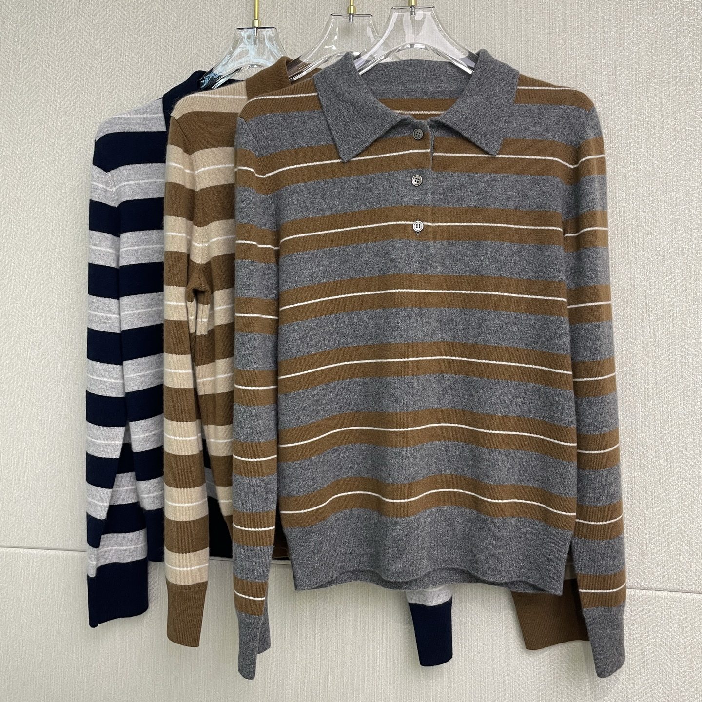 早春新款法式优雅海军条纹POLO翻领学院风康赛妮羊绒衫上衣女,女装/女士精品,毛针织衫,淘宝优惠券,粉丝福利购,淘宝优惠卷