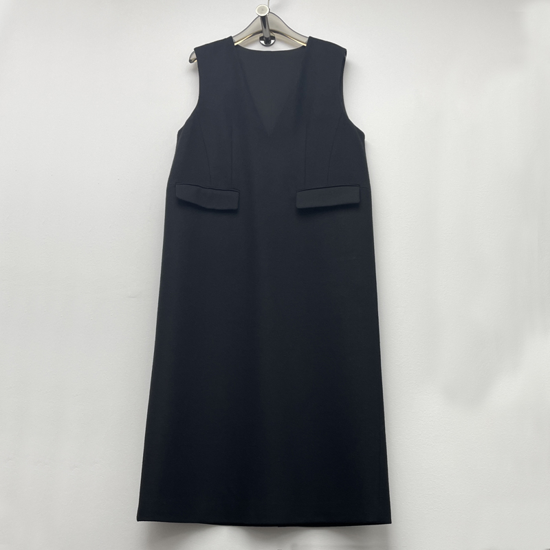 优雅气质OL通勤V领羊毛背心裙秋冬 藏肉显瘦小A摆羊毛无袖连衣裙