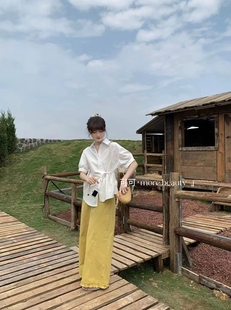 女8170 减龄气质百搭上衣衬衫 可可2025年夏季 通勤净色翻领泡泡袖