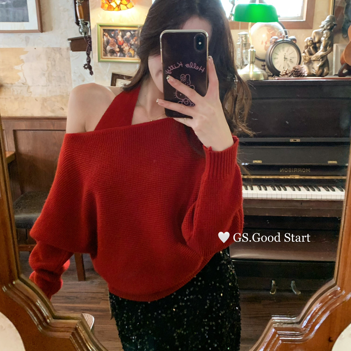 GS.GOOD START-不挑人～秋冬气质华夫格宽松针织衫+背心套装G7820