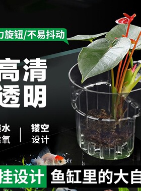 鱼缸水培植物篮半圆形家用水草种植杯壁挂设计高透明鱼缸造景装饰