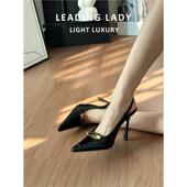 黑色气质性感百搭御姐细跟不累脚尖头凉鞋 高跟鞋 新款 夏季 子 女春季