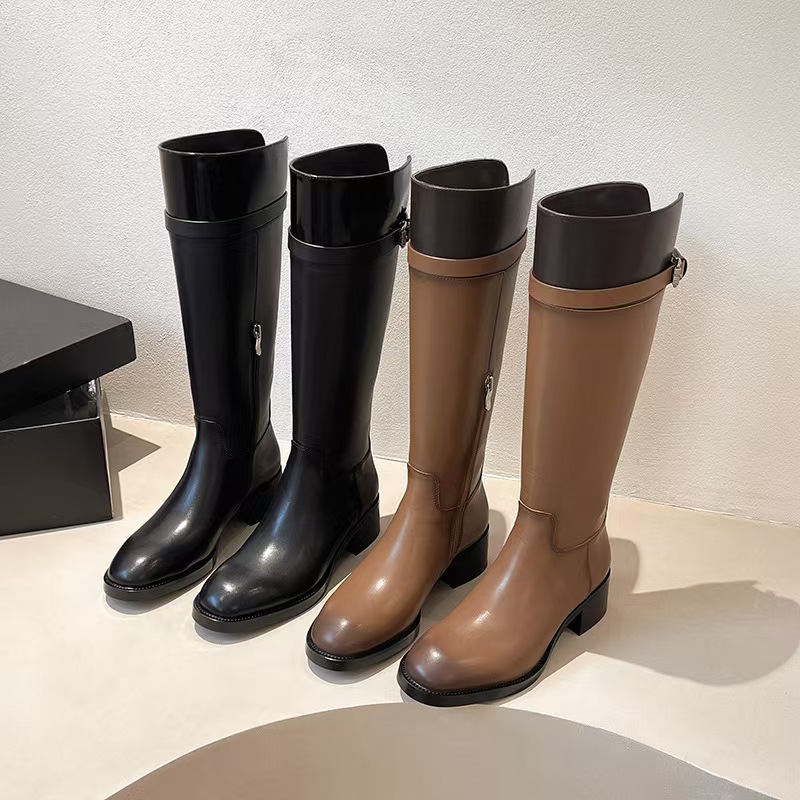 董璇骑士靴长筒靴不过膝锁扣长靴