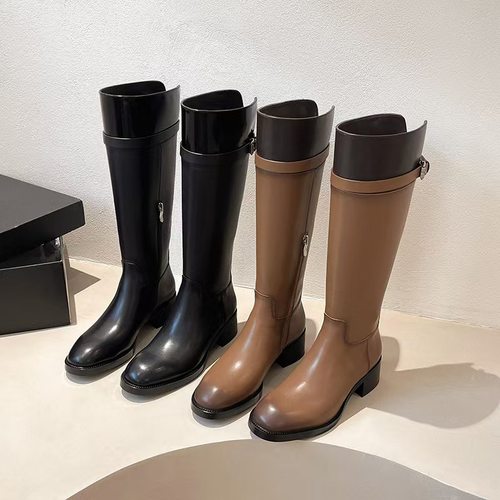 董璇骑士靴长筒靴不过膝锁扣长靴