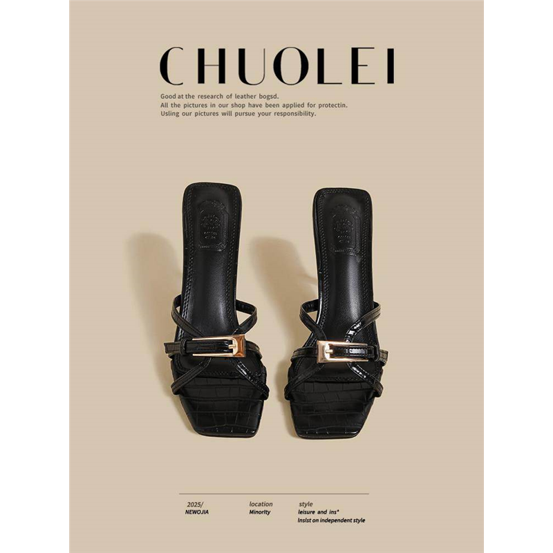 法式外穿拖鞋女2026夏季新款仙女晚风配裙子黑色百搭细带高跟凉鞋,女鞋,一字拖,淘宝优惠券,粉丝福利购,淘宝优惠卷