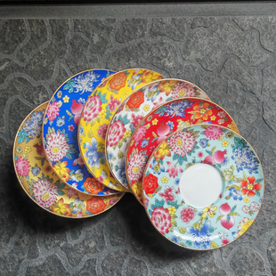 陶瓷圆垫碟子仿珐琅彩茶点盘陶瓷盖碗垫茶具配件盖子三才盖碗盖子