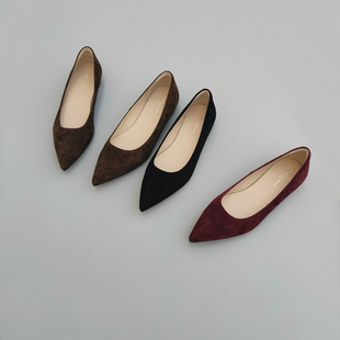 磨砂皮面羊皮里尖头通勤气质平底女单鞋 新款 女 2.2cm跟 大厂品质