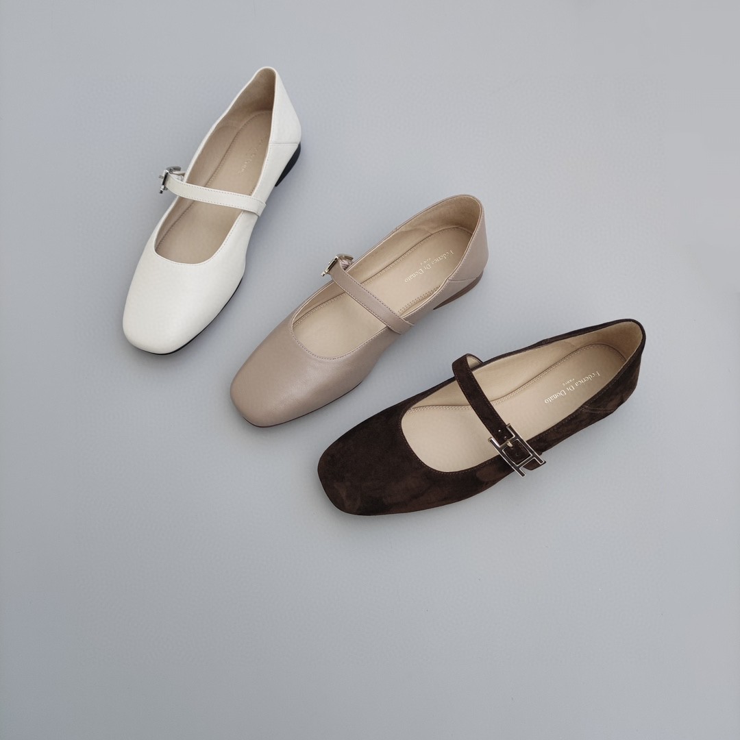 FEDERICA DI DONATO 新款时尚百搭羊皮一字带H扣玛丽珍平底鞋单鞋