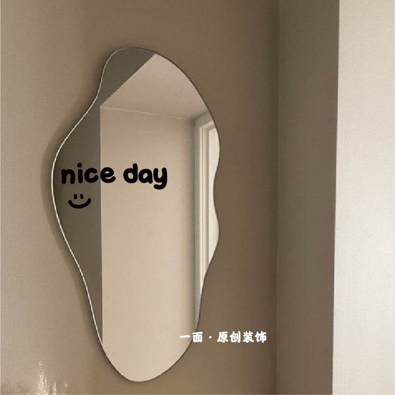 niceday可爱笑脸镜子贴纸ins风奶茶咖啡店铺玻璃门墙面电梯门装饰