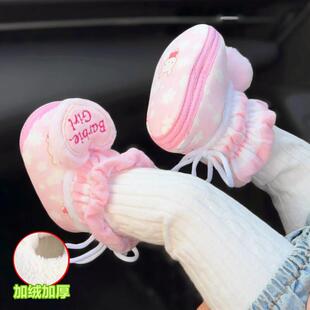 秋冬宝宝棉鞋加绒加厚保暖棉靴袜鞋护脚步前鞋新生婴儿鞋公主软底