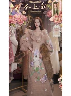 1218直播143洛可可至臻·独角兽花园·一字肩幼羊毛连衣裙4件套