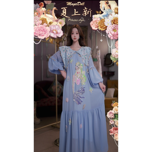 0624直播152洛可可珍藏[蓝海人鱼]披肩领复古千金氛围仙女裙
