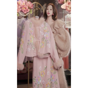 0107直播267高端新年焕新新品樱花粉羽绒公主上衣裙子2件套80-120