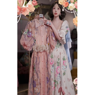 0502直播243高端春夏上新琥珀粉重工水晶刺绣洛可可公主裙80-120
