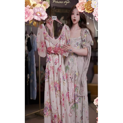 0626直播261高端服饰夏上新花影芍药重工刺绣公主连衣裙80-120