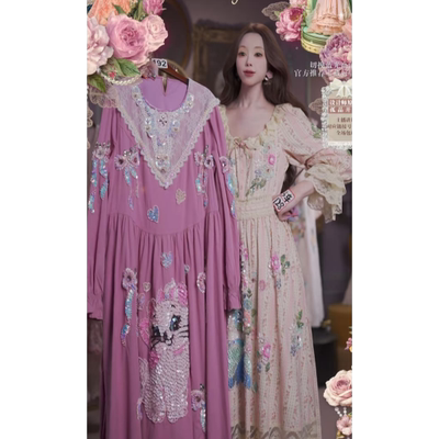 0326直播192高端新势力周新品巴洛克粉猫咪刺绣公主裙80-120