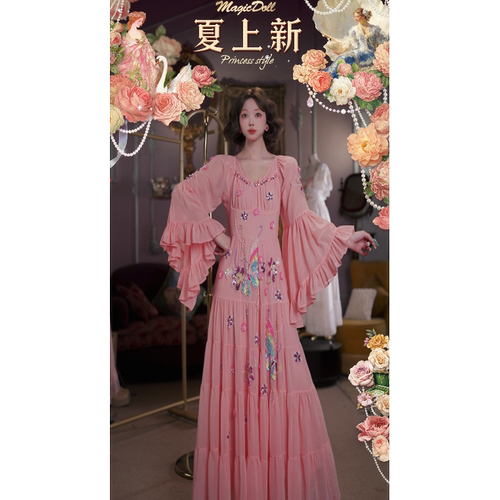 0528直播106洛可可夏日·糖霜蝴蝶·重工刺绣减龄花海人鱼连衣裙