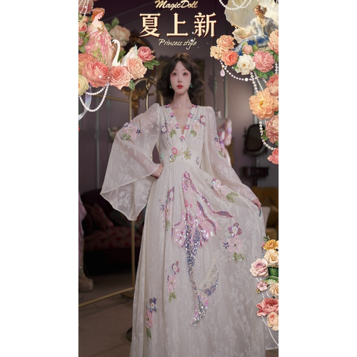 0525直播136洛可可珍藏级·花漾人鱼·浪漫浮雕刺绣蝴蝶袖仙女裙