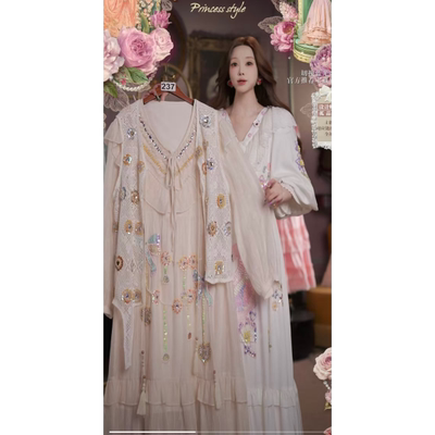 0406直播237高端春夏上新奶昔白马甲可可裙刺绣2件套80-120