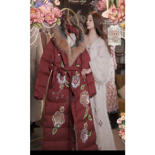 1124直播246高端新风潮福利复古红花蕊重工刺绣鹅绒羽绒服80-120