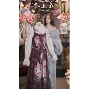 0208直播148洛可可早春爱德华天鹅插画美学背带裙衬衣