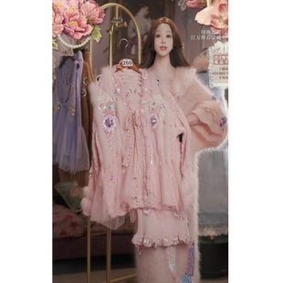 1201直播260高端双12抢先购温柔可可粉狐狸毛毛衣半裙2件套80 120