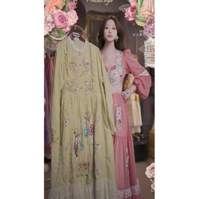 0317直播240高端春上新洛可可浆果黄刺绣公主裙送吊带80-120