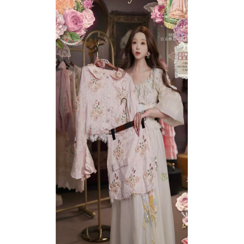 0408直播250高端春上新品粉色刺绣公主裙80-120