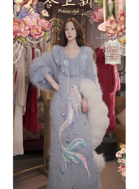 0214直播58洛可可冰兰限定·美人鱼公主·狐狸毛披肩幼毛裙4件套