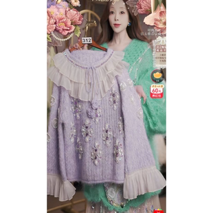 1212直播312高端双12狂欢新品 120 淡雅繁花谧境刺绣毛衣80