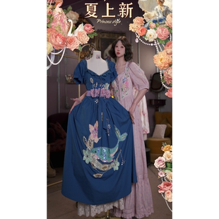 0523直播132洛可可夏日限定·深海华尔兹·泡泡袖蓝色v腰宫廷裙