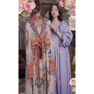 0314直播200高端春上新重工油画赫本衬衣半裙腰带3件套80 120