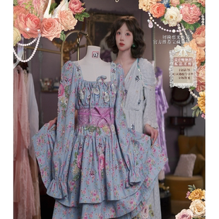 0419直播127洛可可少女·雾蓝花房纪事·芭蕾氛围法式油画刺绣裙