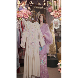 0125直播130洛可可新年仙品·福禄繁花·披肩领丝绒连衣裙3件套