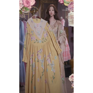 0327直播210高端新势力周新品 120 轻奢黄水晶重工刺绣公主裙80