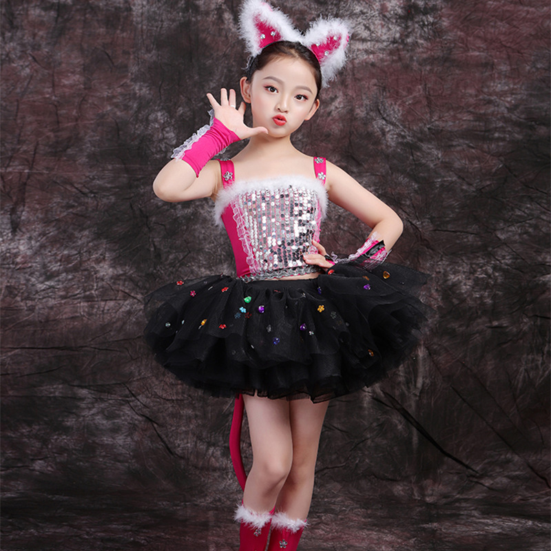 儿童猫咪演出服三只猫学猫叫波斯猫小猫咪舞蹈服装幼儿园动物表演