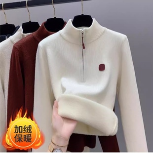 一体绒加厚毛衣套头女秋冬新款韩版宽松显瘦针织衫外套短款上衣