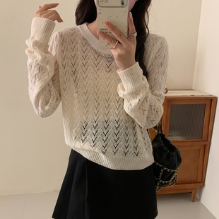上衣 超仙百搭毛衣设计感小众镂空钩花针织衫 2025春季 慵懒风薄款