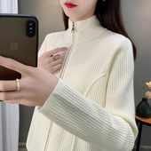 女修身 25年秋冬新款 外套纯色打底衫 半高领针织衫 加厚毛衣拉链衫