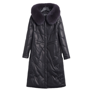 【特价】真皮皮衣女士中长款绵羊皮水貂编织帽皮草羽绒服大码厚
