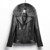 胖MM大码 外套单 绵羊皮夹克机车妈妈装 春秋海宁真皮皮衣女短款 修身
