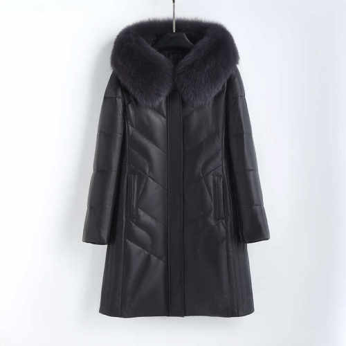 法歌弟中长款真皮羽绒服