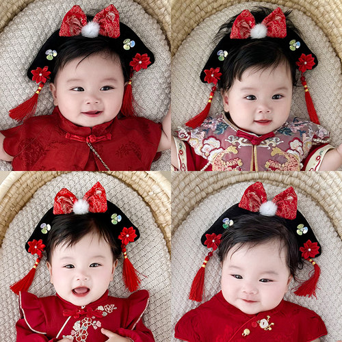 婴儿中国风发卡旗头头饰贵妃皇后格格发箍女宝宝宫廷头箍汉服发饰