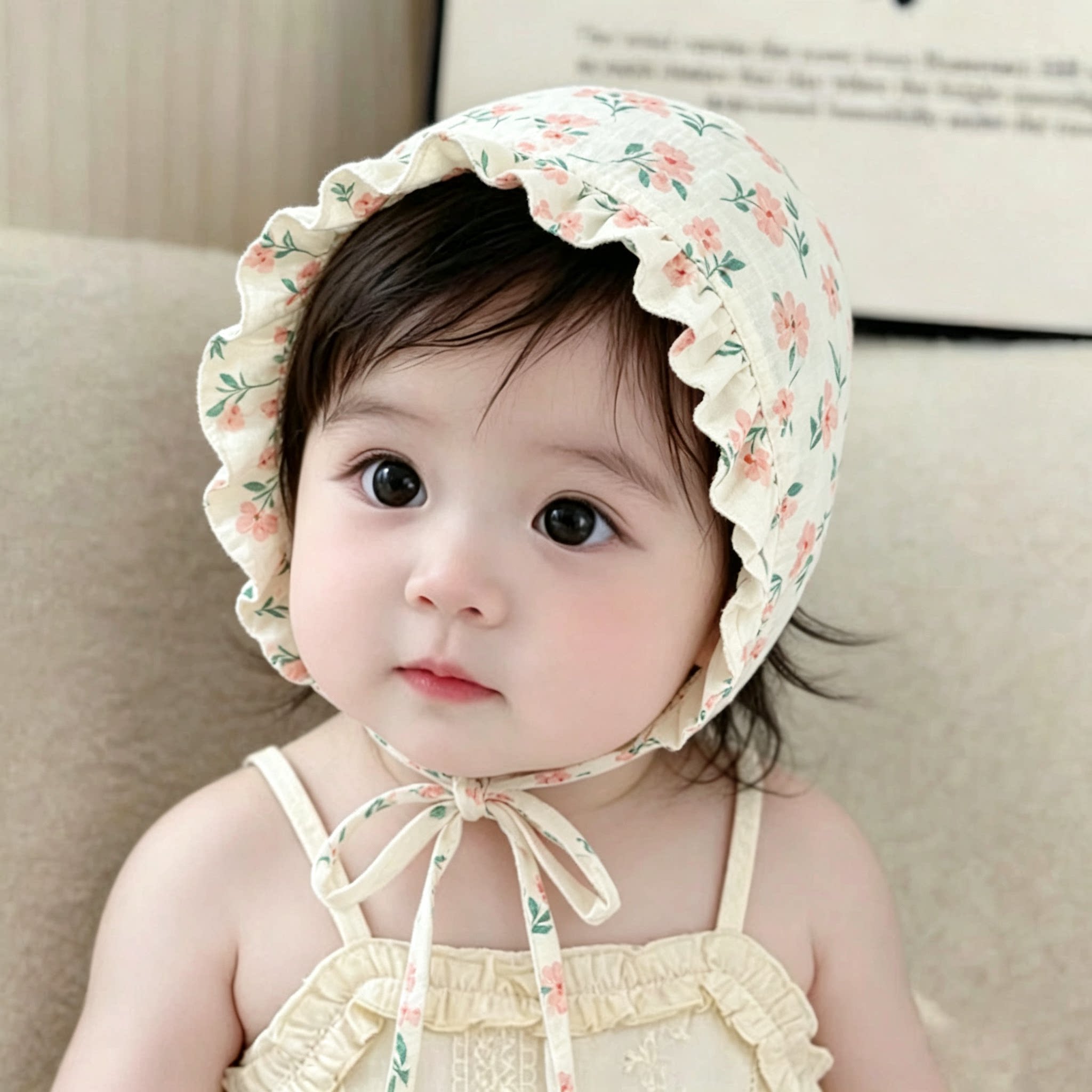 婴儿帽子春秋季新生宝宝公主帽洋气婴幼儿包头帽小月龄女童护耳帽