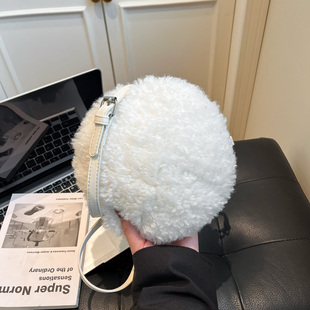 秋冬季毛绒包包女2025新款可爱毛毛圆饼包百搭单肩手机斜挎包小包